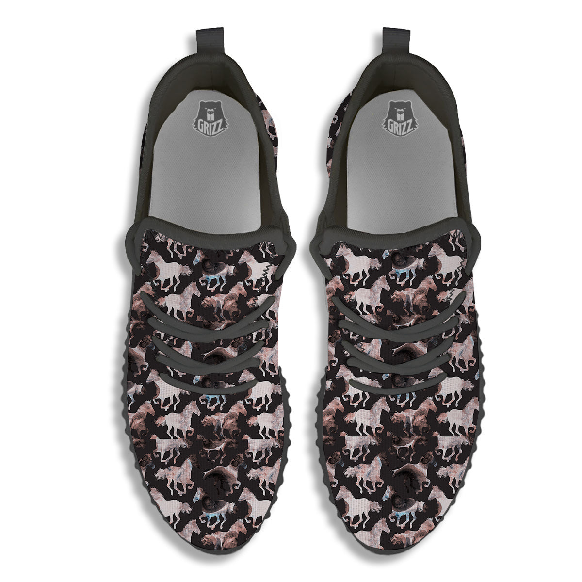 Horse Painting Dark Pink Print Black Walking Shoes-grizzshop