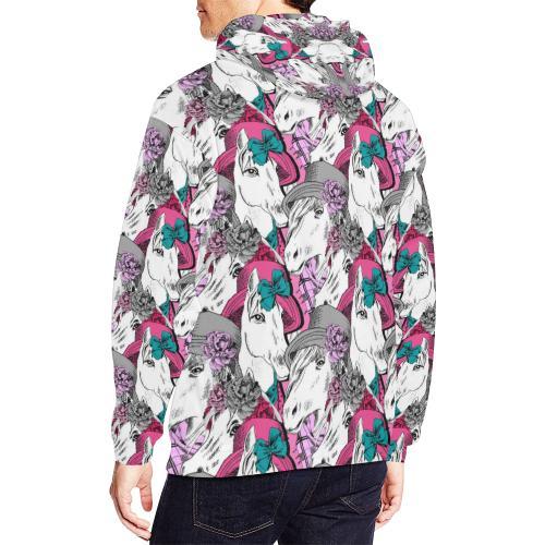 Horse Pattern Print Men Pullover Hoodie-grizzshop