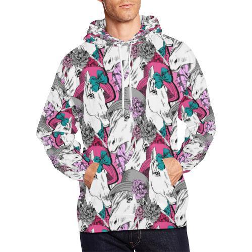 Horse Pattern Print Men Pullover Hoodie-grizzshop