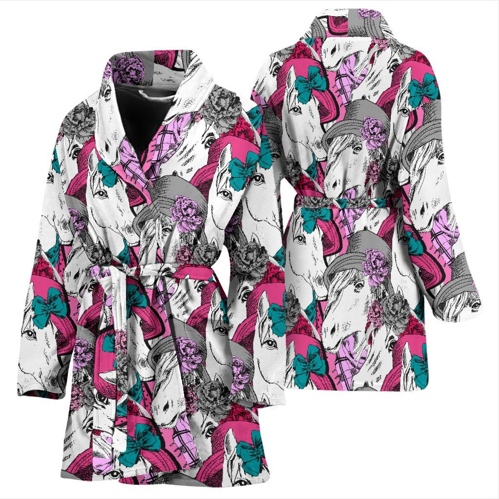 Horse Pattern Print Women Long Robe-grizzshop