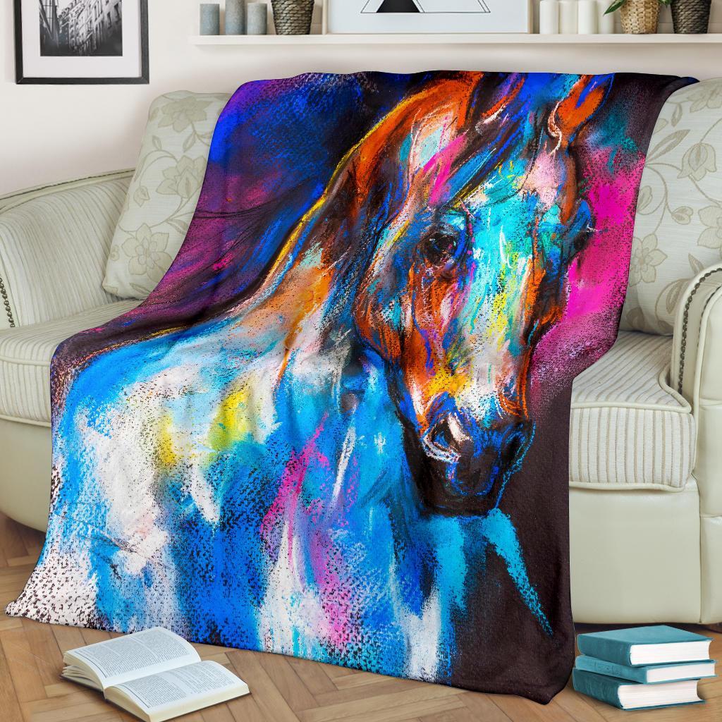 Horse Portrait Pattern Print Blanket-grizzshop