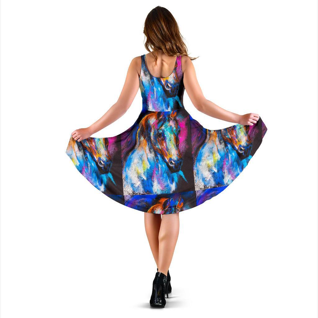 Horse Portrait Pattern Print Dress-grizzshop
