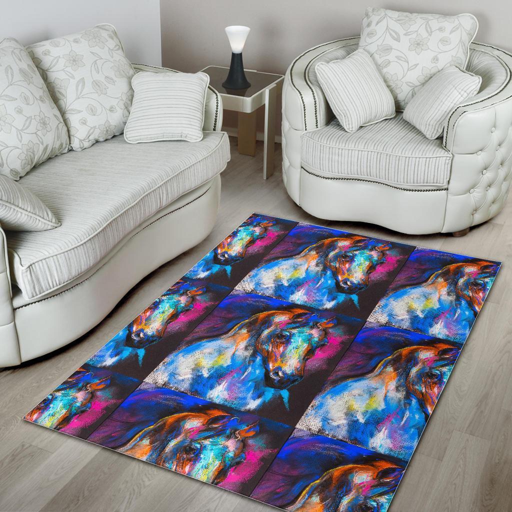 Horse Portrait Pattern Print Floor Mat-grizzshop