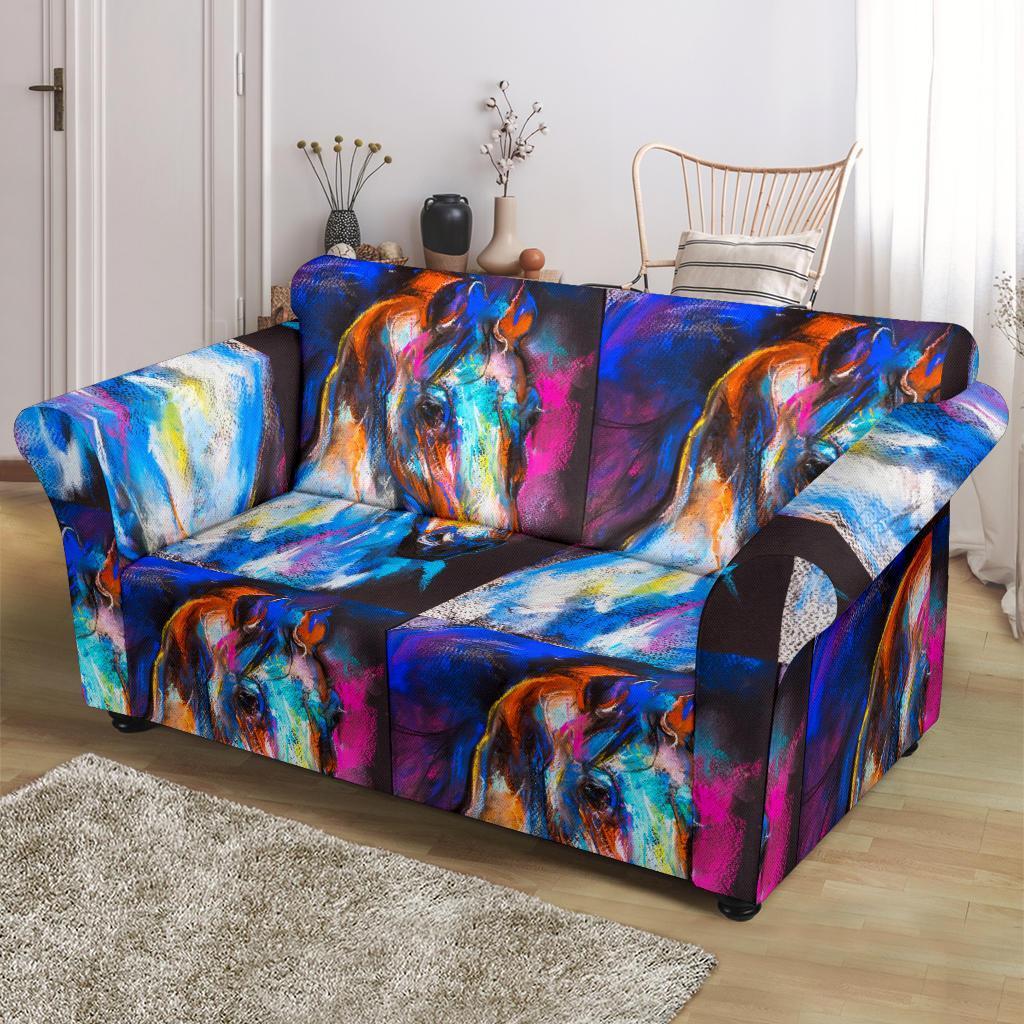 Horse Portrait Pattern Print Loveseat Cover-grizzshop