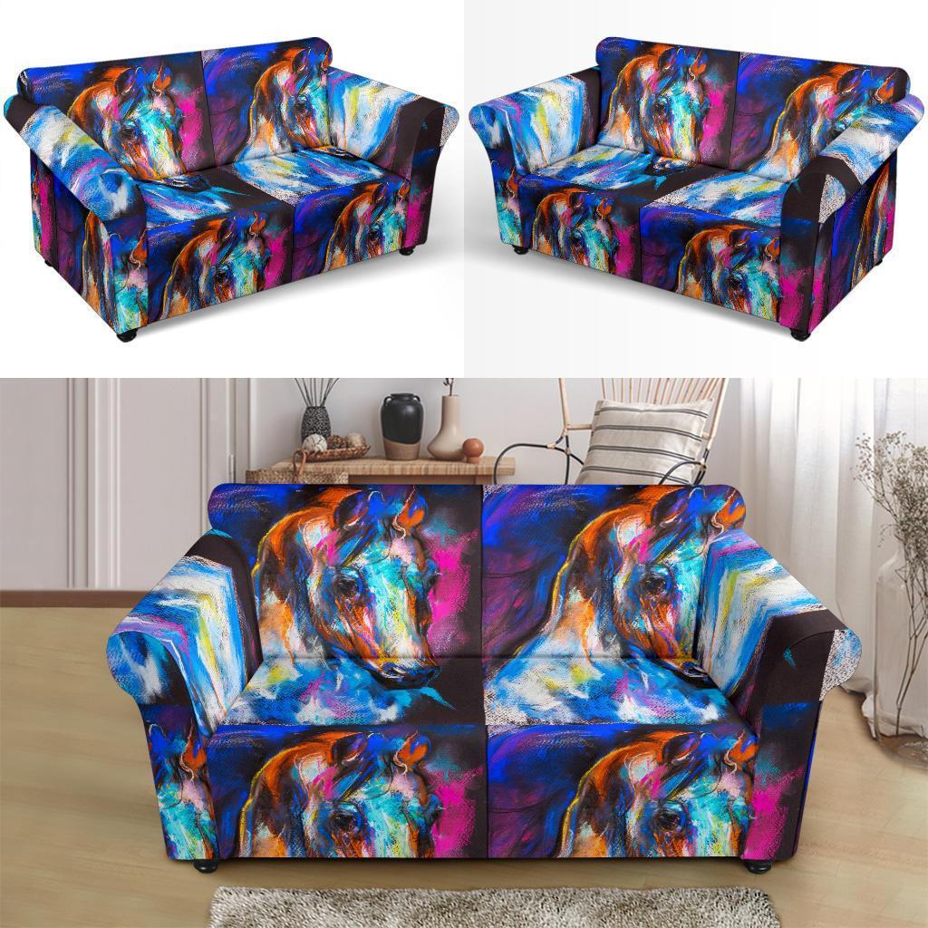 Horse Portrait Pattern Print Loveseat Cover-grizzshop