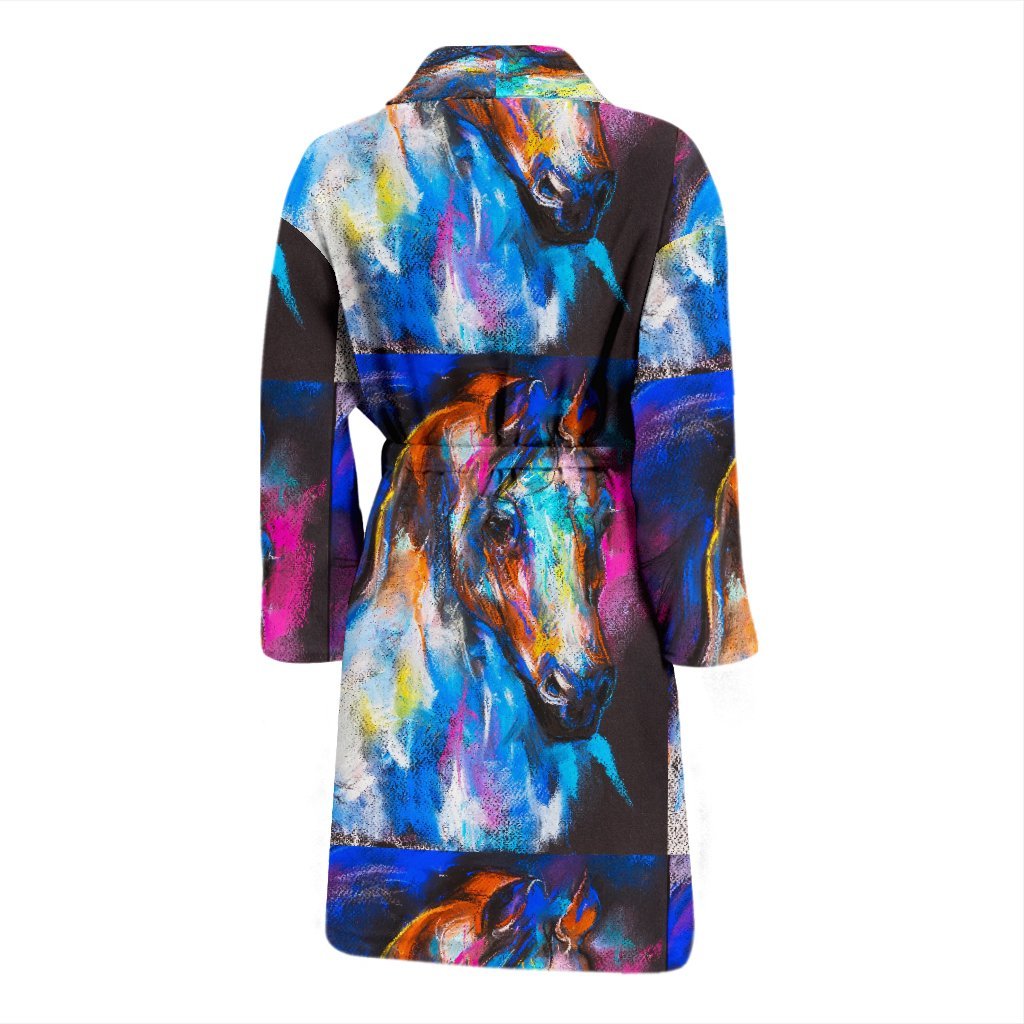 Horse Portrait Pattern Print Men Long Robe-grizzshop