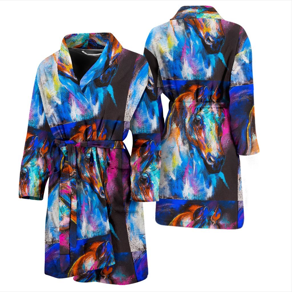 Horse Portrait Pattern Print Men Long Robe-grizzshop