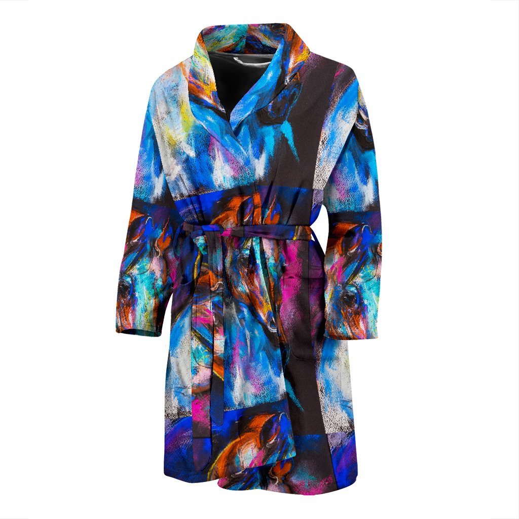 Horse Portrait Pattern Print Men Long Robe-grizzshop
