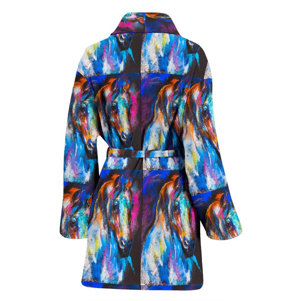Horse Portrait Pattern Print Women Long Robe-grizzshop