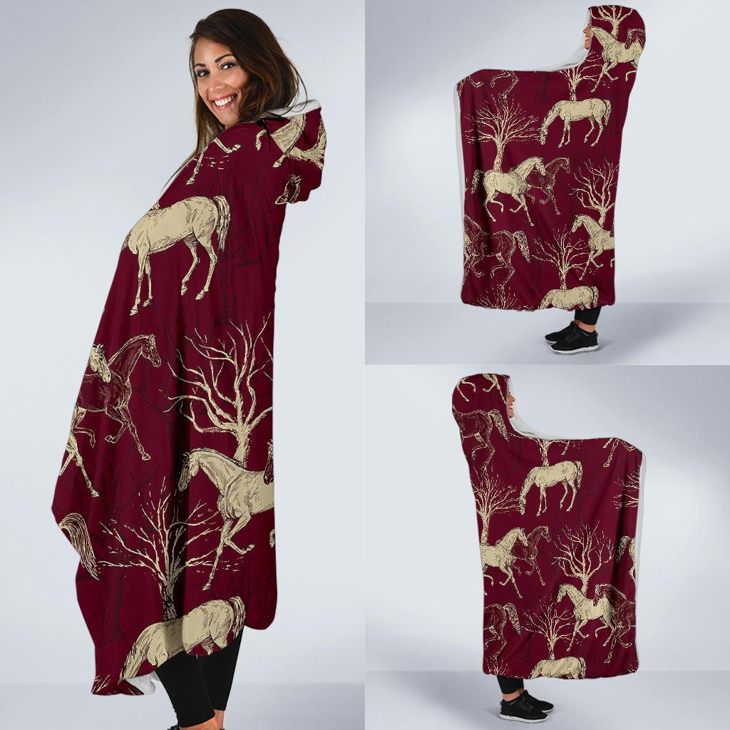 Horse Print Pattern Hooded Blanket-grizzshop