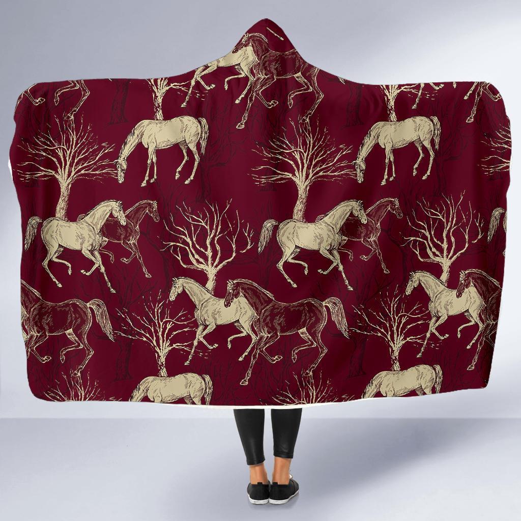 Horse Print Pattern Hooded Blanket-grizzshop