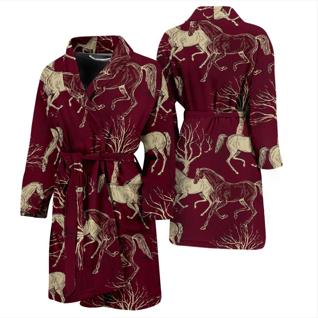 Horse Print Pattern Men Long Robe-grizzshop