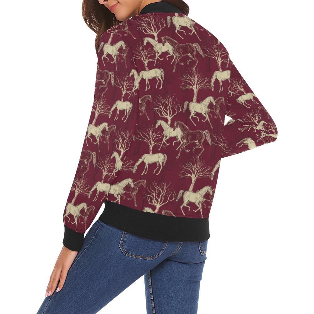 Horse Print Pattern Women Casual Bomber Jacket-grizzshop