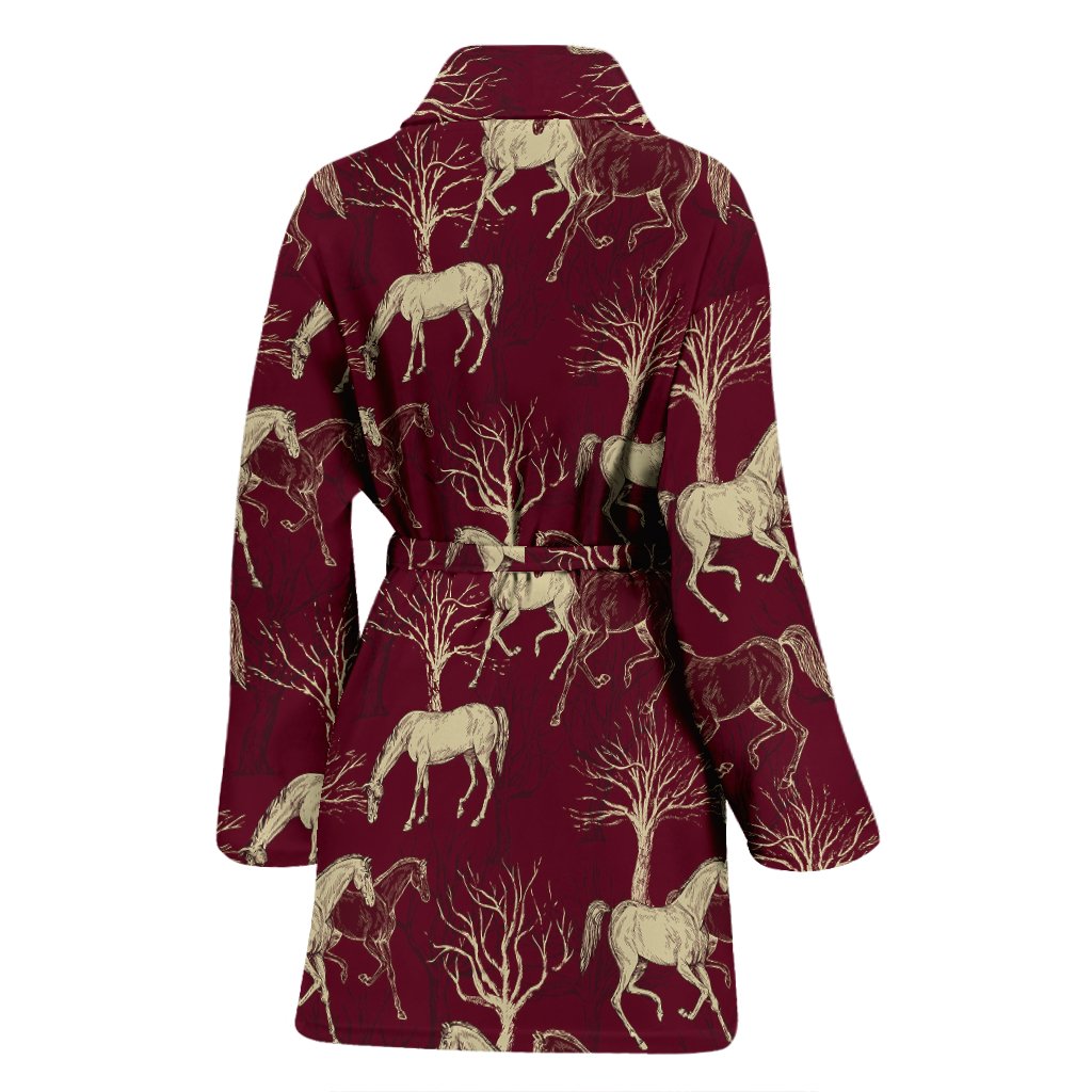 Horse Print Pattern Women Long Robe-grizzshop