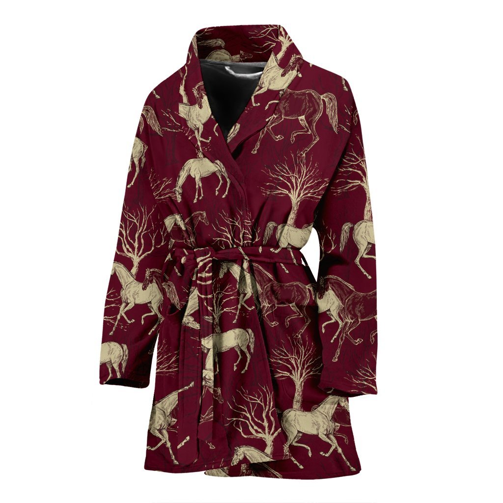 Horse Print Pattern Women Long Robe-grizzshop