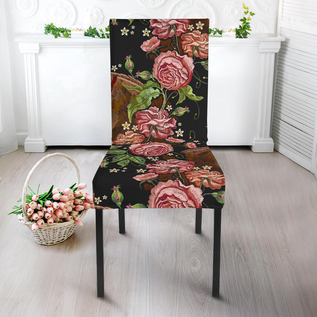 Horse Rose Pattern Print Chair Cover-grizzshop