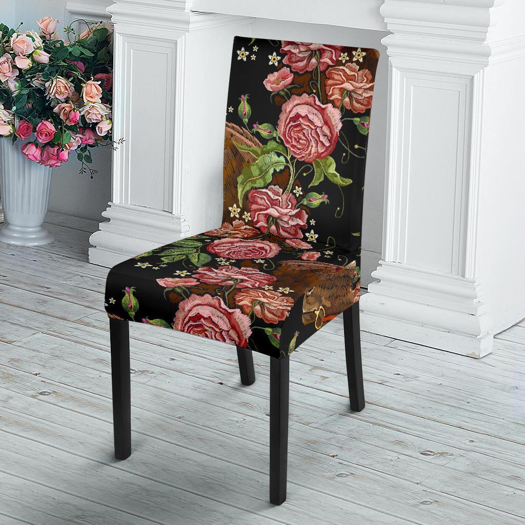 Horse Rose Pattern Print Chair Cover-grizzshop