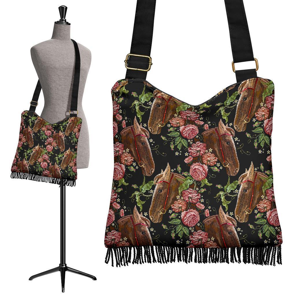 Horse Rose Pattern Print Crossbody Bags-grizzshop