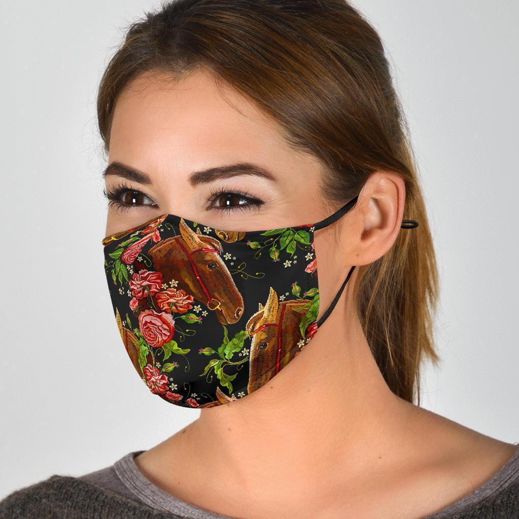 Horse Rose Pattern Print Face Mask-grizzshop