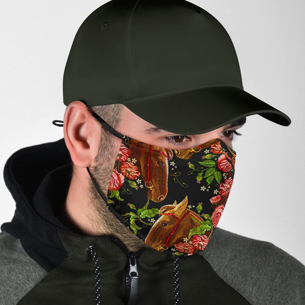 Horse Rose Pattern Print Face Mask-grizzshop