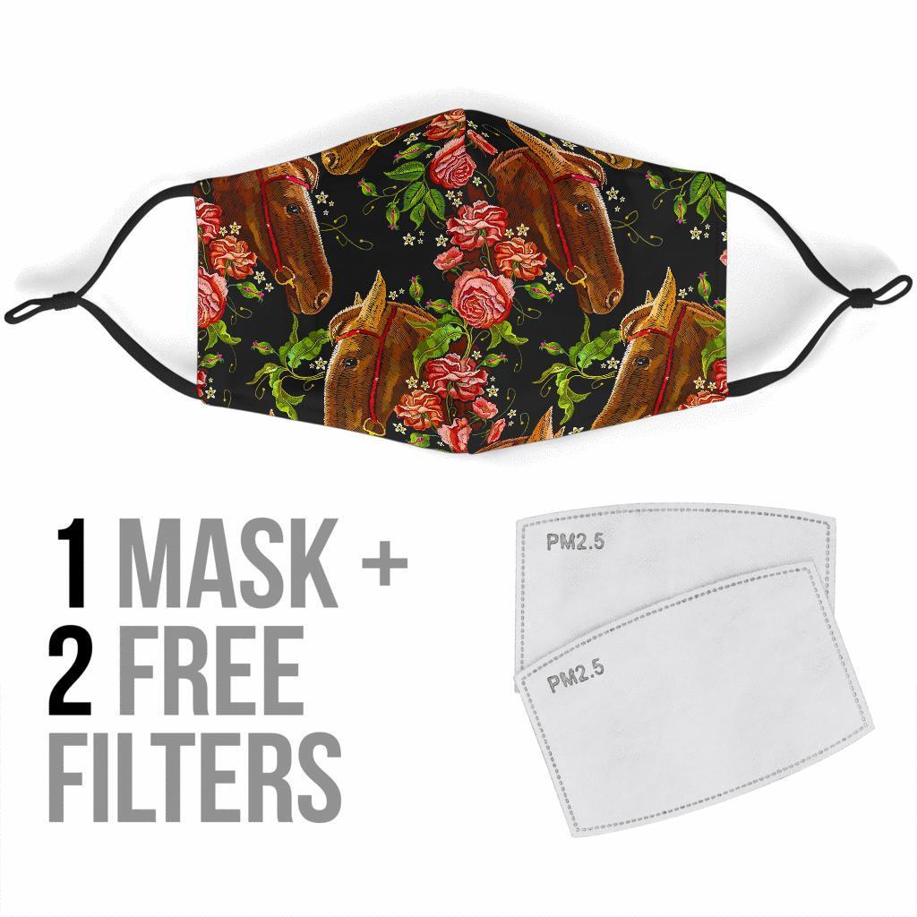 Horse Rose Pattern Print Face Mask-grizzshop