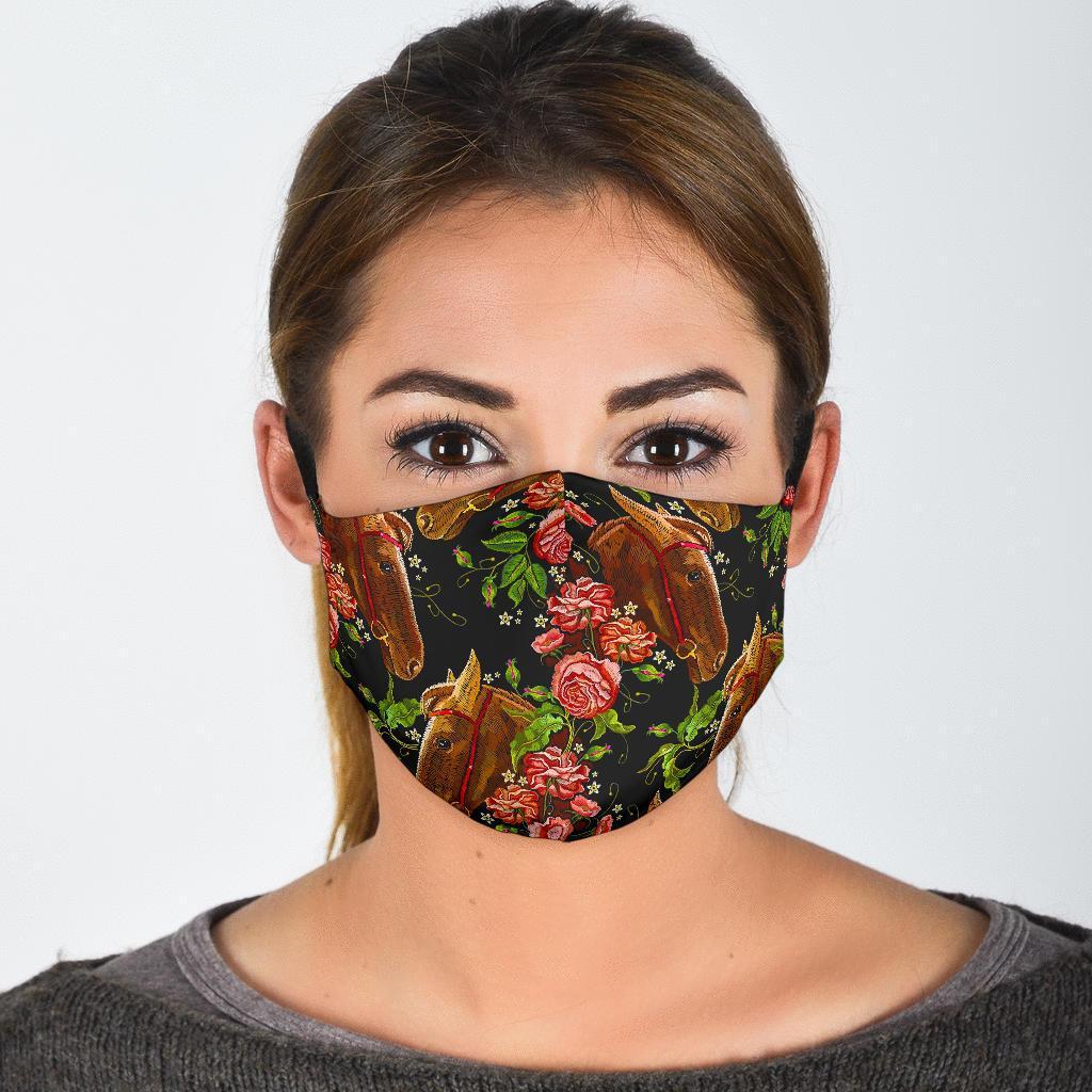 Horse Rose Pattern Print Face Mask-grizzshop