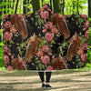 Horse Rose Pattern Print Hooded Blanket-grizzshop