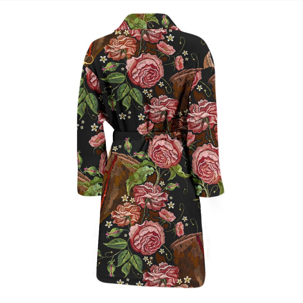 Horse Rose Pattern Print Men Long Robe-grizzshop