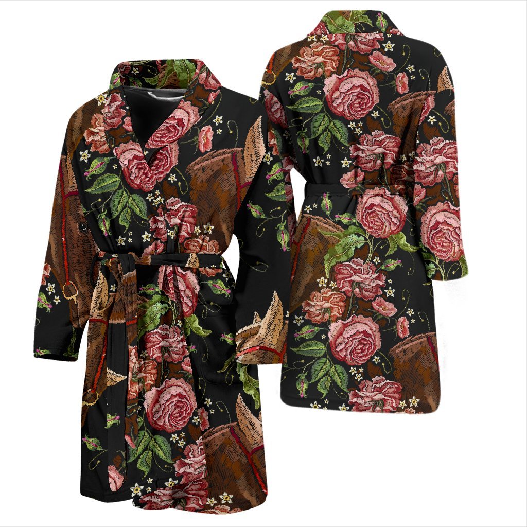 Horse Rose Pattern Print Men Long Robe-grizzshop