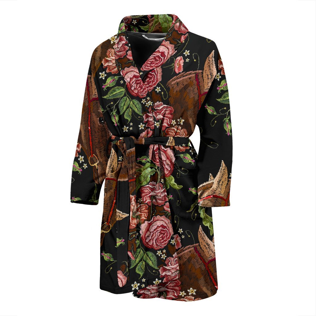 Horse Rose Pattern Print Men Long Robe-grizzshop