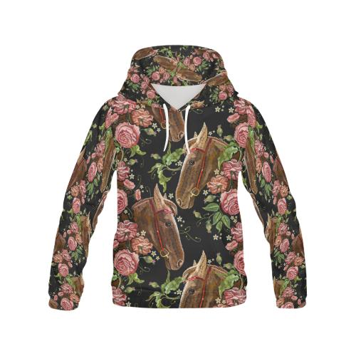 Horse Rose Pattern Print Men Pullover Hoodie-grizzshop