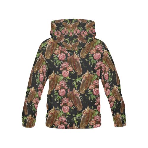 Horse Rose Pattern Print Men Pullover Hoodie-grizzshop
