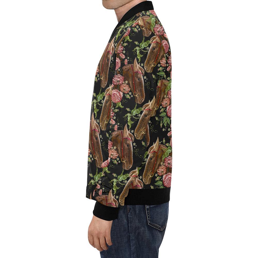 Horse Rose Pattern Print Men's Bomber Jacket-grizzshop