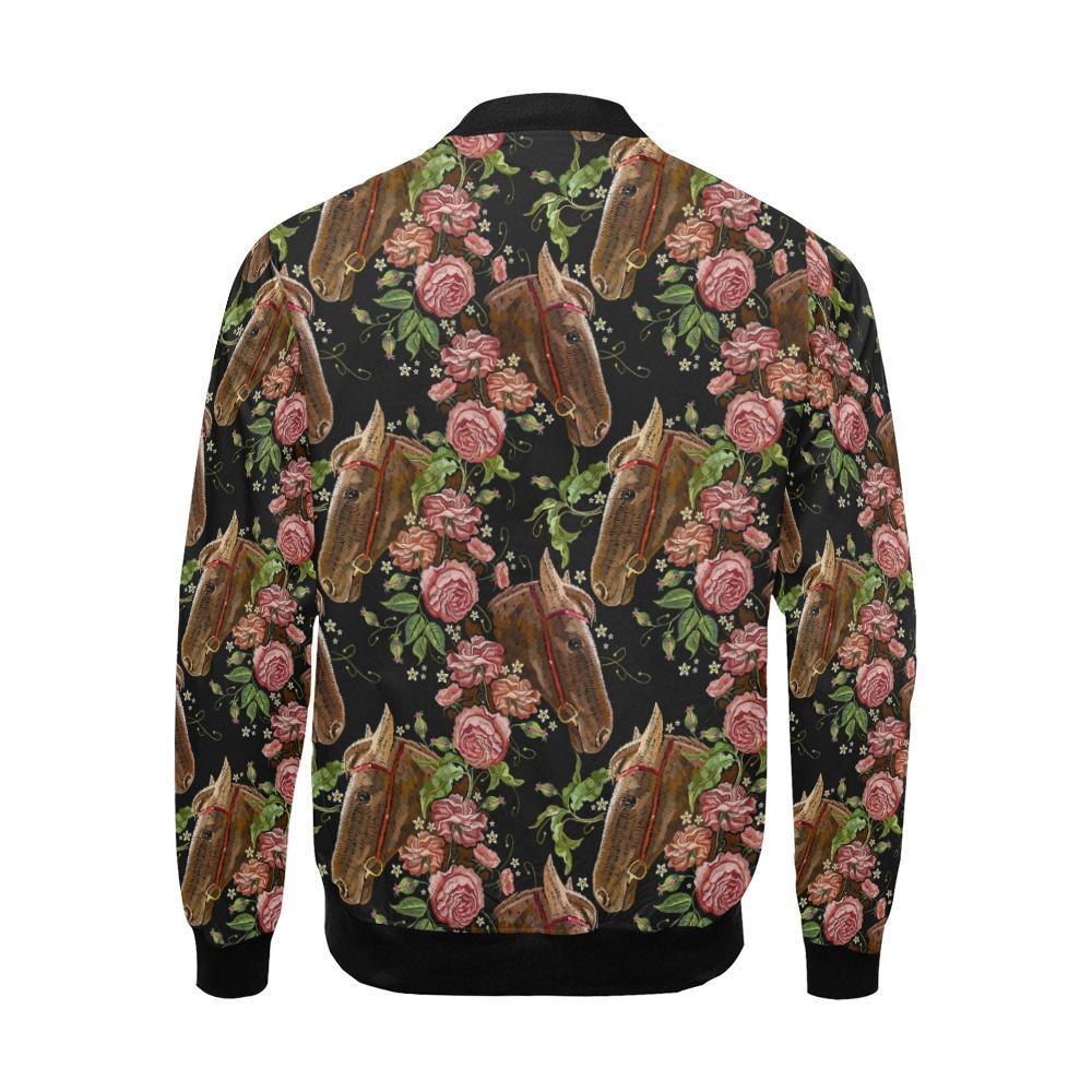 Horse Rose Pattern Print Men's Bomber Jacket-grizzshop