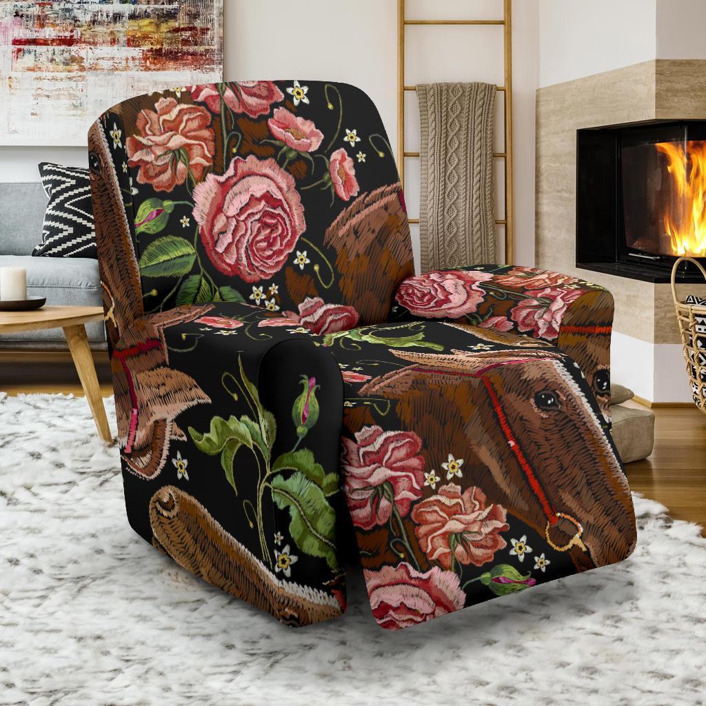 Horse Rose Pattern Print Recliner Cover-grizzshop