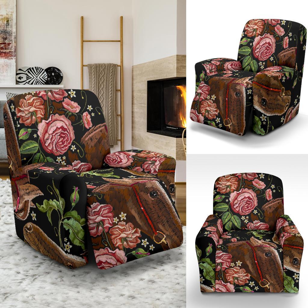 Horse Rose Pattern Print Recliner Cover-grizzshop