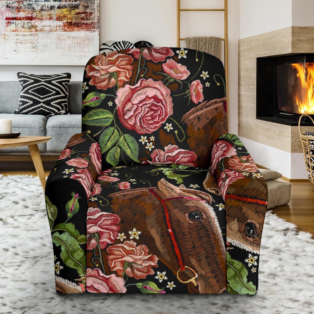 Horse Rose Pattern Print Recliner Cover-grizzshop