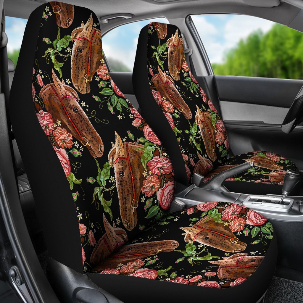 Horse Rose Pattern Print Universal Fit Car Seat Cover-grizzshop