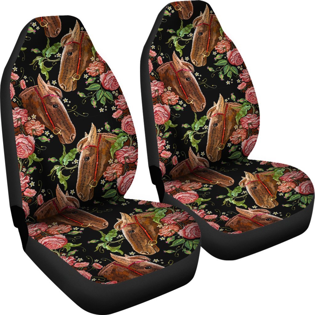 Horse Rose Pattern Print Universal Fit Car Seat Cover-grizzshop