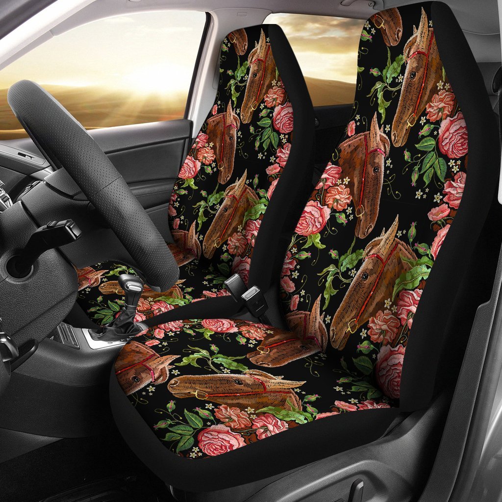 Horse Rose Pattern Print Universal Fit Car Seat Cover-grizzshop