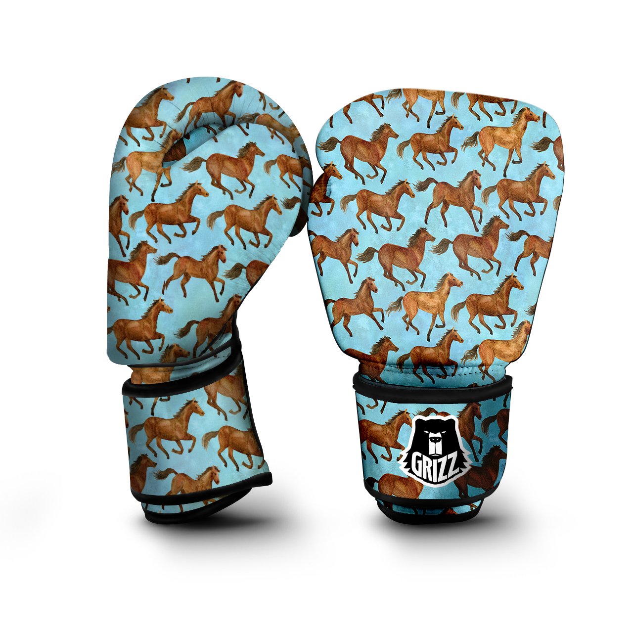 Horse Watercolor Print Pattern Boxing Gloves-grizzshop