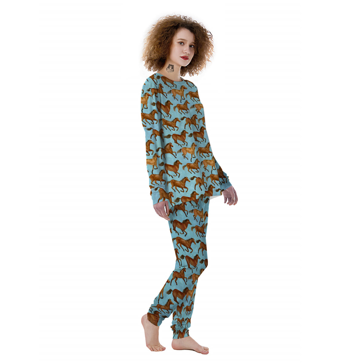 Horse Watercolor Print Pattern Women's Pajamas-grizzshop