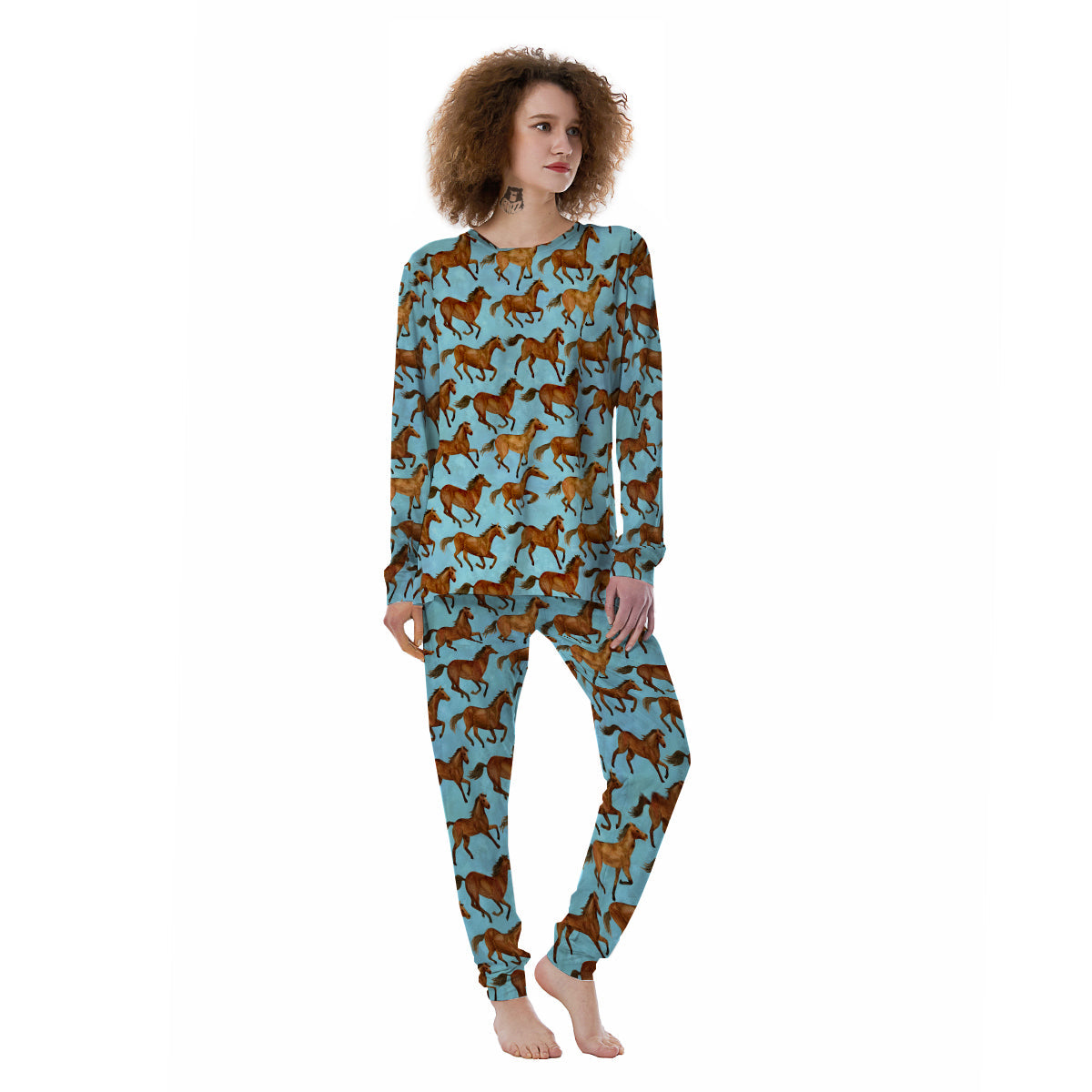 Horse Watercolor Print Pattern Women's Pajamas-grizzshop