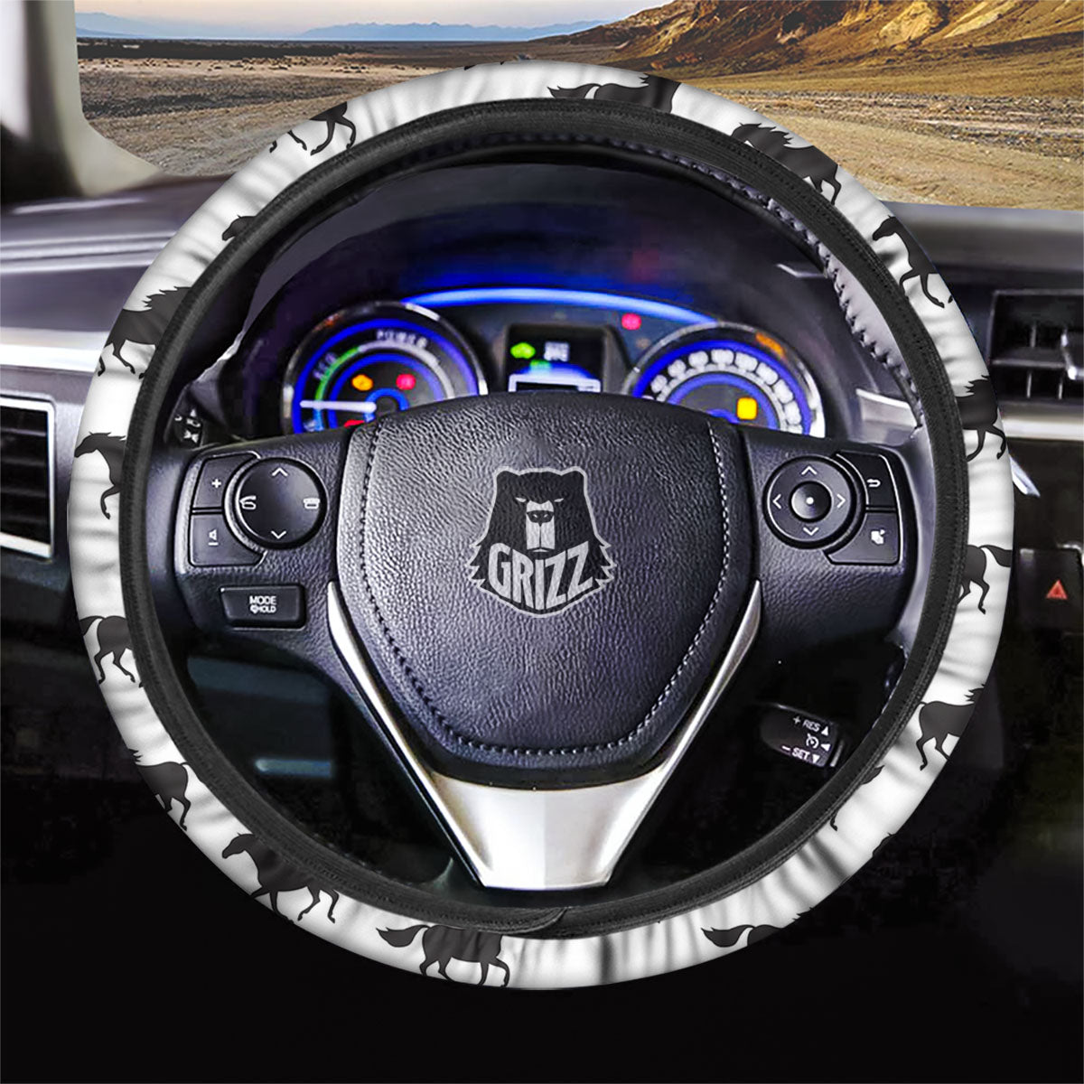 Horse White And Black Print Pattern Car Steering Wheel Cover-grizzshop