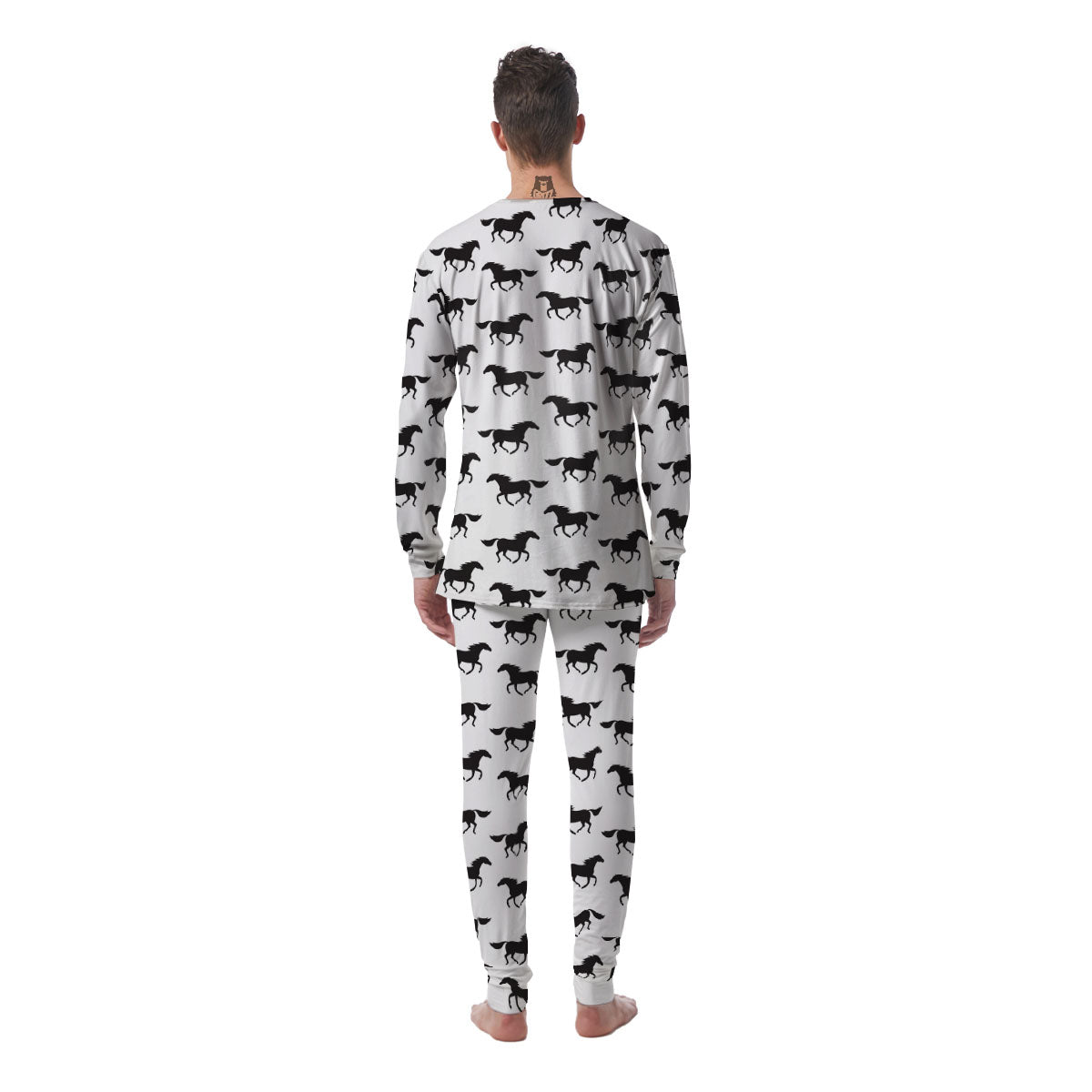 Horse White And Black Print Pattern Men's Pajamas-grizzshop