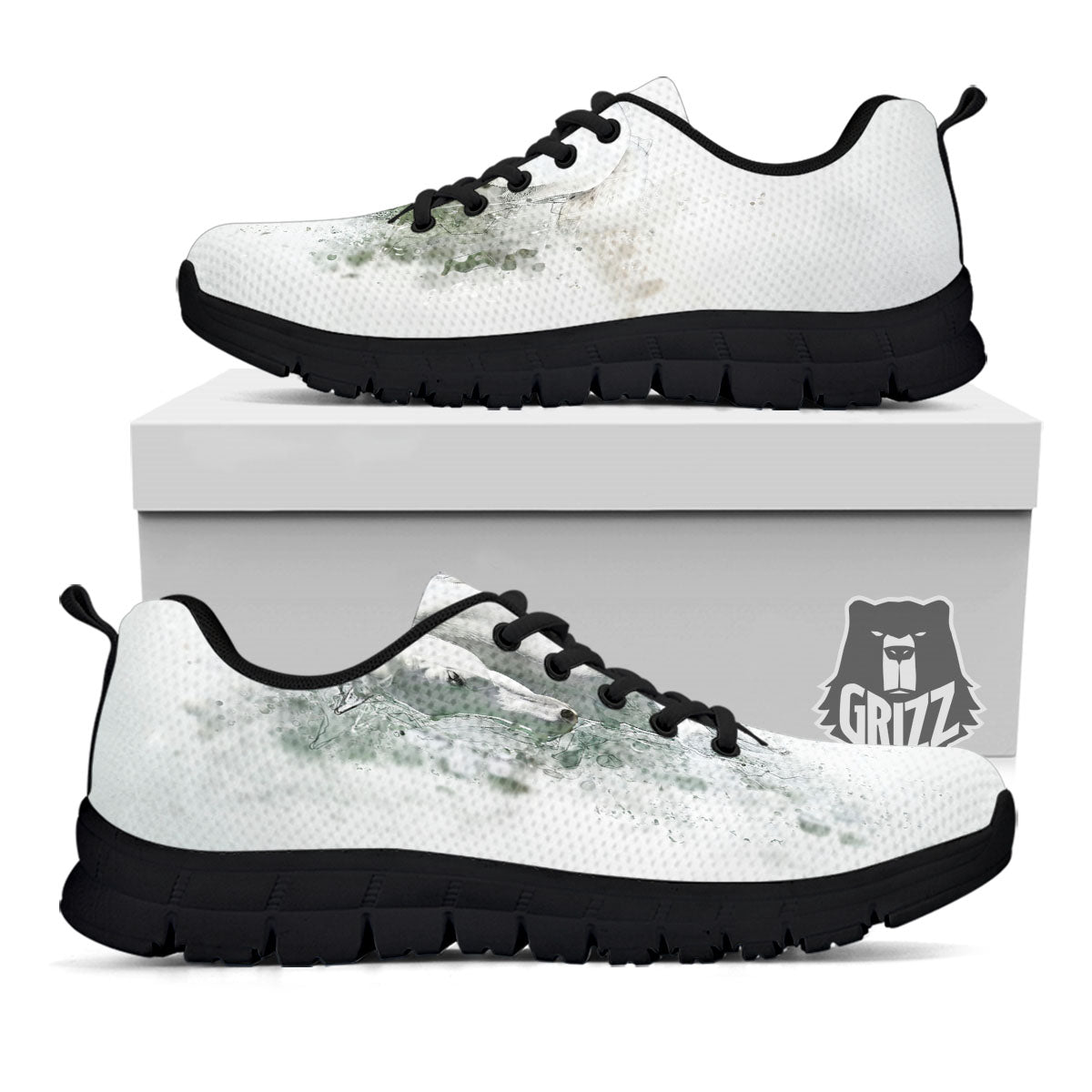 Horse White Stallion Print Black Sneaker-grizzshop