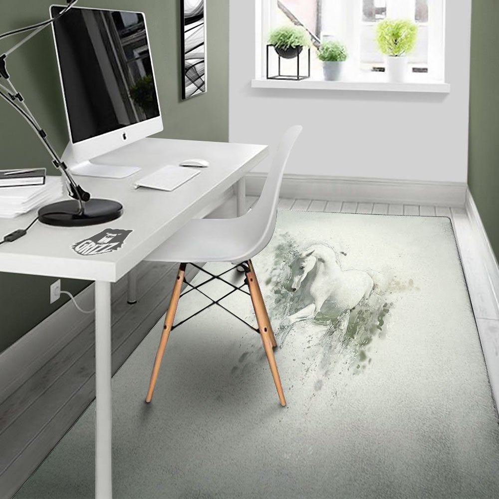 Horse White Stallion Print Floor Mat-grizzshop