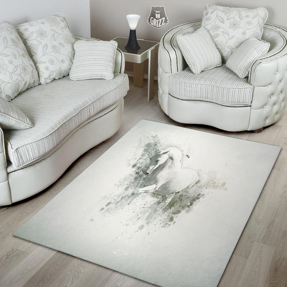 Horse White Stallion Print Floor Mat-grizzshop