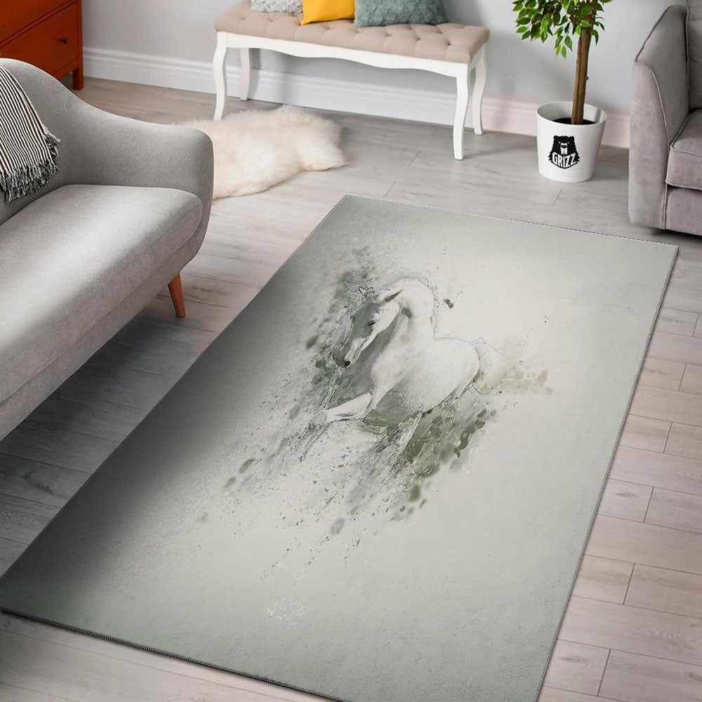 Horse White Stallion Print Floor Mat-grizzshop