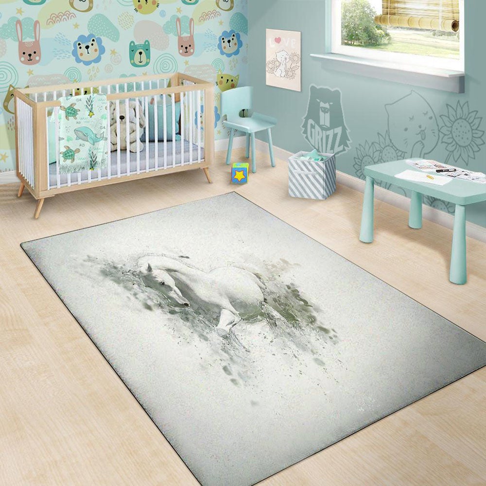 Horse White Stallion Print Floor Mat-grizzshop